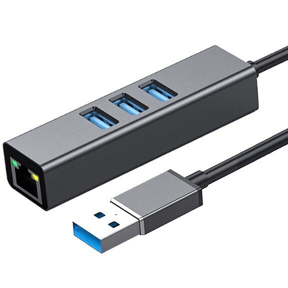 Adapteris HUB 3.0 , 3 USB 3.0 porti + Ethernet RJ45 Gigabit 1000 MB Windows, MacOs, Linux цена и информация | Adapteri un USB centrmezgli | 220.lv