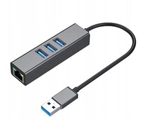 Adapteris HUB 3.0 , 3 USB 3.0 porti + Ethernet RJ45 Gigabit 1000 MB Windows, MacOs, Linux цена и информация | Адаптеры и USB разветвители | 220.lv