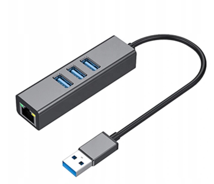 Adapteris HUB 3.0 , 3 USB 3.0 porti + Ethernet RJ45 Gigabit 1000 MB Windows, MacOs, Linux cena un informācija | Adapteri un USB centrmezgli | 220.lv