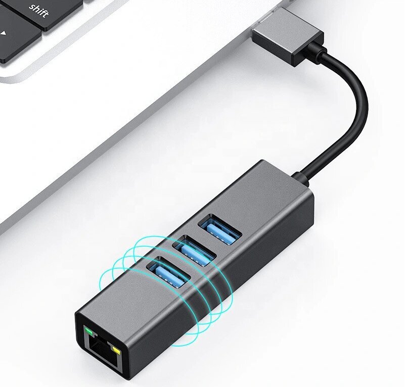 Adapteris HUB 3.0 , 3 USB 3.0 porti + Ethernet RJ45 Gigabit 1000 MB Windows, MacOs, Linux cena un informācija | Adapteri un USB centrmezgli | 220.lv