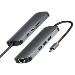 Klēpjdatora adapteris Co2, Centrālais mezgls 9in1, Mac Book Pro, USB-C, HDMI ,4K, SD karte , Micro SD karte, Ethernet Gigabit, Jack 3,5 mm, USB-C, Kosmiski pelēks цена и информация | Адаптеры и USB разветвители | 220.lv