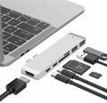 Klēpjdatora koncentrators Co2, 7v1, Apple, MacBook Pro , Air Retina, USB-C, HDMI, SD atmiņas karte, Micro SD, 1 x HD, sudrabots