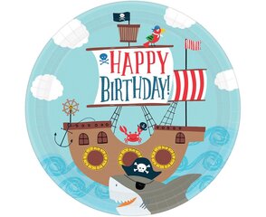 Одноразовые бумажные тарелки 23 см, 8 шт., Ahoy Birthday, 9904648 цена и информация | Праздничная одноразовая посуда | 220.lv