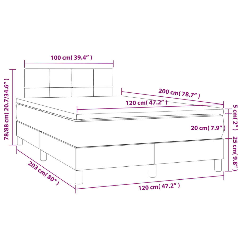 vidaXL atsperu gultas rāmis ar matraci, melna audums, 120x200 cm cena un informācija | Gultas | 220.lv