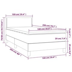 vidaXL atsperu gultas rāmis ar matraci, tumši brūna, 100x200cm, audums cena un informācija | Gultas | 220.lv