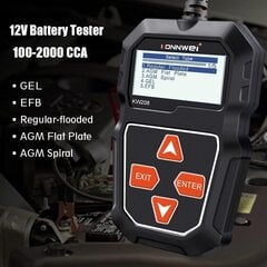 Connwei KW208 12V тестер батареи, 100-2000 CCA Tester Car Light Machine Tester Цифровой автоматическое анализатор. цена и информация | ПОЛКА-ОРГАНИЗАТОР ДЛЯ ТЕЛЕФОНА В АВТОМОБИЛЬ | 220.lv