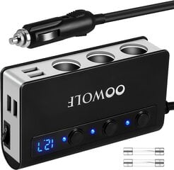 Oowolf QC 3.0 cigarešu šķiltavas USB, 180W 12v/24v cigarešu šķiltavas izplatītājs USB, 3 līdzstrāvas ligzdas šķembas 4 USB savienojumi Automašīnas lādētājs GPS, iPhone XS Max, domuzīme, Satnavi cena un informācija | Auto 12V el. piederumi | 220.lv