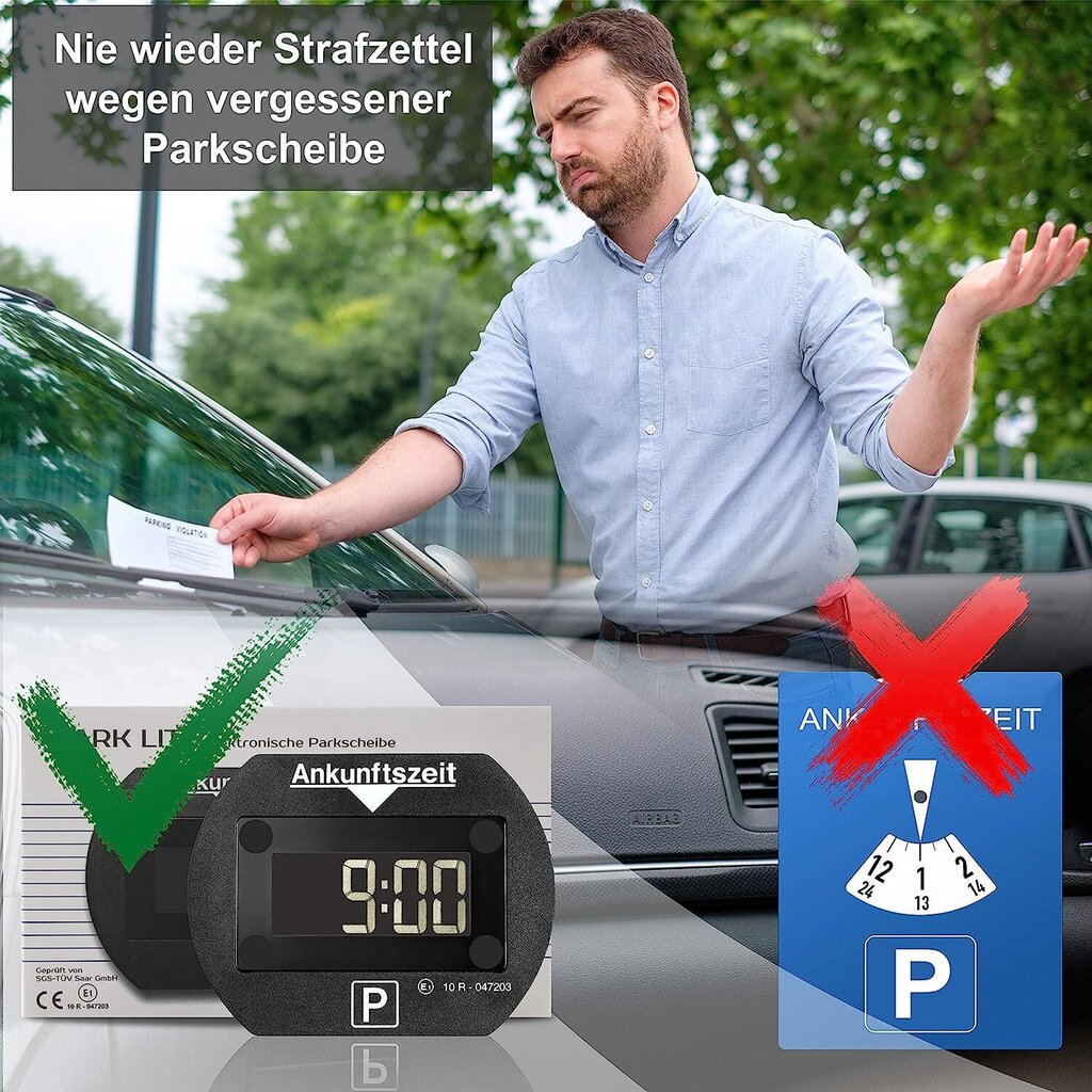 Park Lite Pilnīgi automātisks autostāvvietas disks ar apstiprinājumu visai Vācijai - ietaupa laiku un naudu. Es automašīnu autostāvvietas disks ar akumulatoru un montāžas piederumiem I digitālais autostāvvietas mērītājs melns cena un informācija | Auto piederumi | 220.lv
