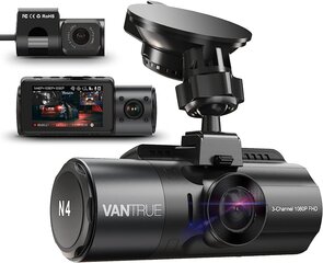 Vantrue N4 3 Lens Dashcam 1440p + Dual 1080p Camera Auto, 4K 3840x 2160p спереди, ночное видение инфракрасного ночного, 24/7, режим парка, WDR 2,45 дюйма IPS, теплостойкий Super-Concacitor Desmor Max 512GB цена и информация | Видеорегистраторы | 220.lv