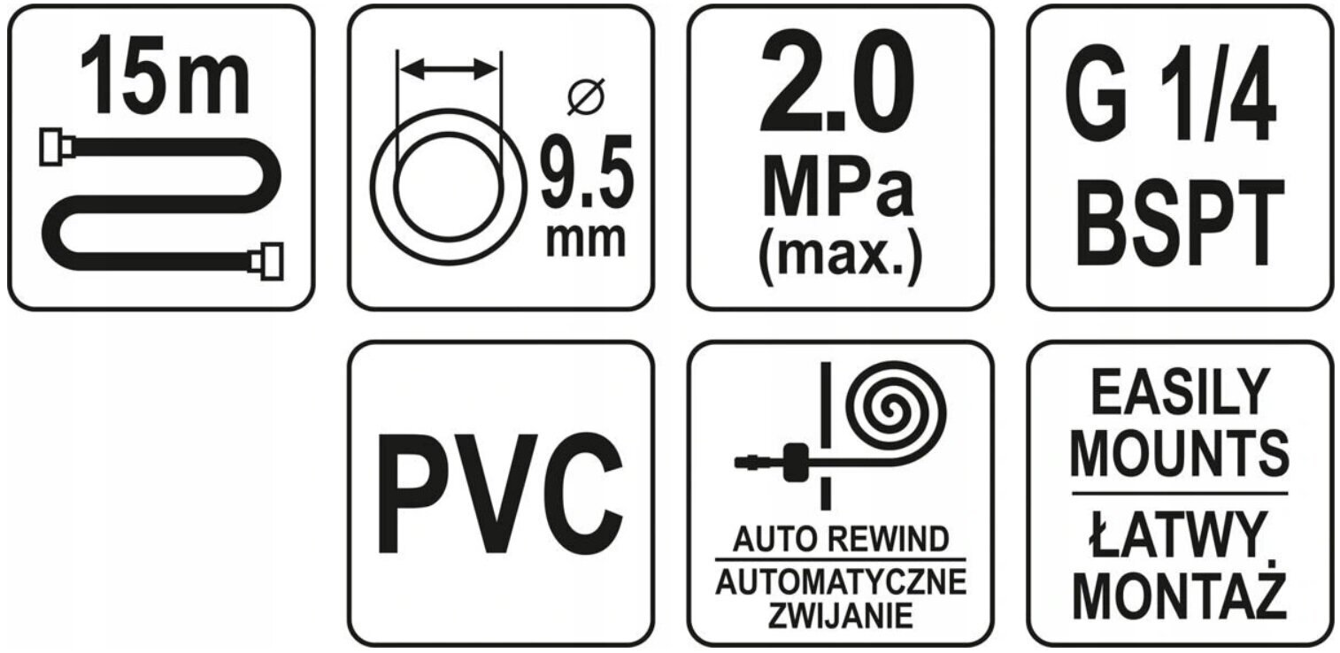 Izvelkama pneimatiskā gaisa šļūtene ar spoli Yato YT-24250 9,5 mm x 15 m cena un informācija | Auto 12V el. piederumi | 220.lv