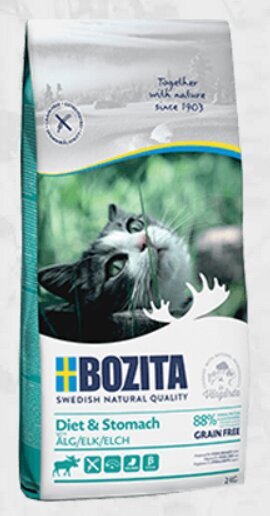 Bozita Grain Free Diet & Stomach Elk, 2kg - bezgraudu sausā barība ar alni jūtīgiem vai izvēlīgiem kaķiem, Z 010096 cena un informācija | Sausā barība kaķiem | 220.lv