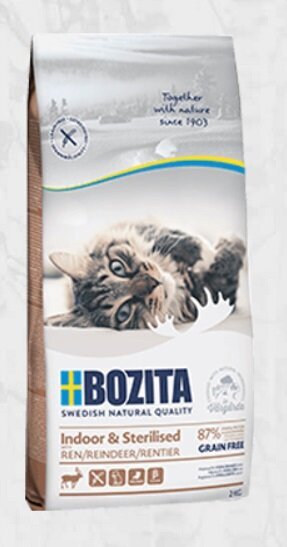 Bozita Grain Free Indoor & Sterilized Reindeer, 10kg - bezgraudu sausā barība ar ziemeļbriedi sterilizētiem kaķiem, Z 010092 cena un informācija | Sausā barība kaķiem | 220.lv