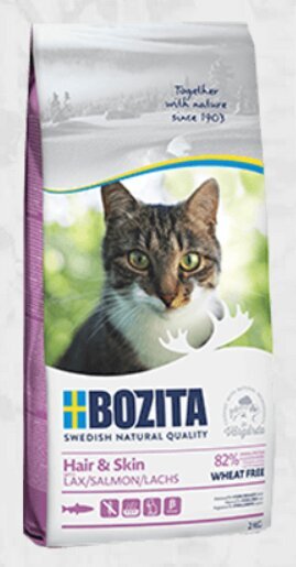 Bozita Wheat Free Hair & Skin Salmon, 10kg - bezkviešu sausā barība ar lasi kaķiem, spalvai un ādai, Z 010099 cena un informācija | Sausā barība kaķiem | 220.lv