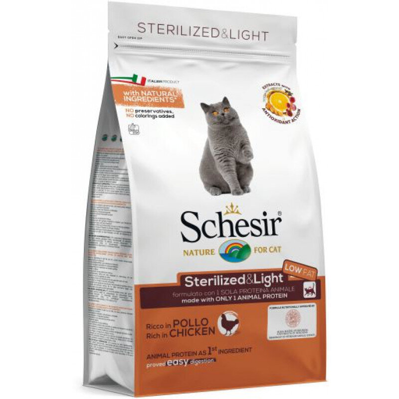 Schesir Sterilized & Light Chicken, 10kg - sausā barība ar vistu sterilizētiem kaķiem un kaķiem ar lieko svaru, Z 010004 цена и информация | Sausā barība kaķiem | 220.lv