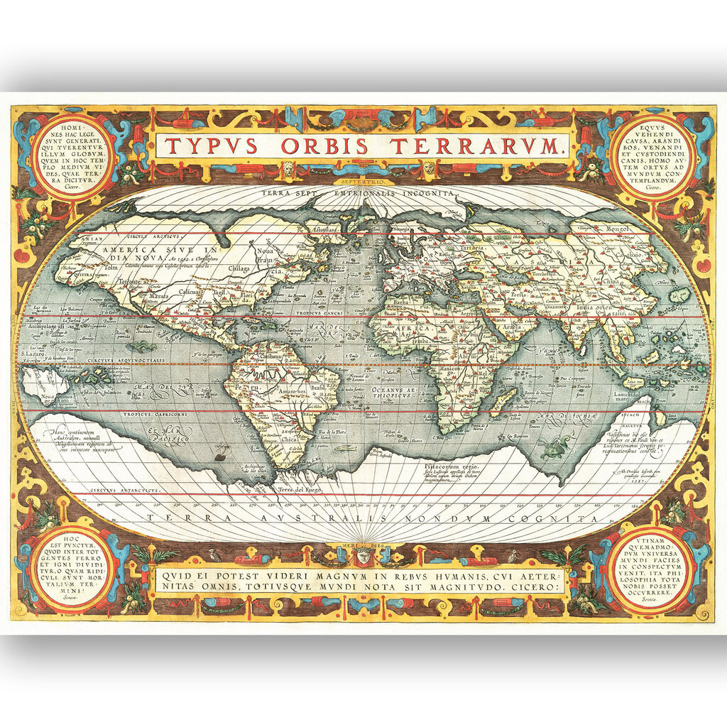 Glezna Vecās pasaules karte 1587, 40x60 cm, Wolf Kult cena un informācija | Gleznas | 220.lv