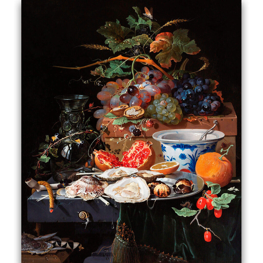 Reprodukcija Augļi un austeres (Ābrahams Minjons), 60x50 cm cena un informācija | Gleznas | 220.lv