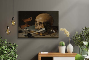 Reprodukcija Klusā daba ar galvaskausu un spalvu (Pīters Klāss), 100x70 cm cena un informācija | Gleznas | 220.lv
