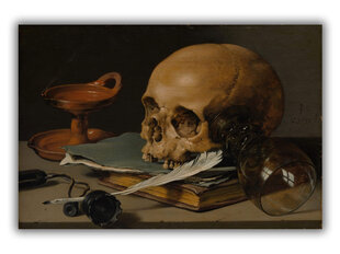 Reprodukcija Klusā daba ar galvaskausu un spalvu (Pīters Klāss), 100x70 cm cena un informācija | Gleznas | 220.lv