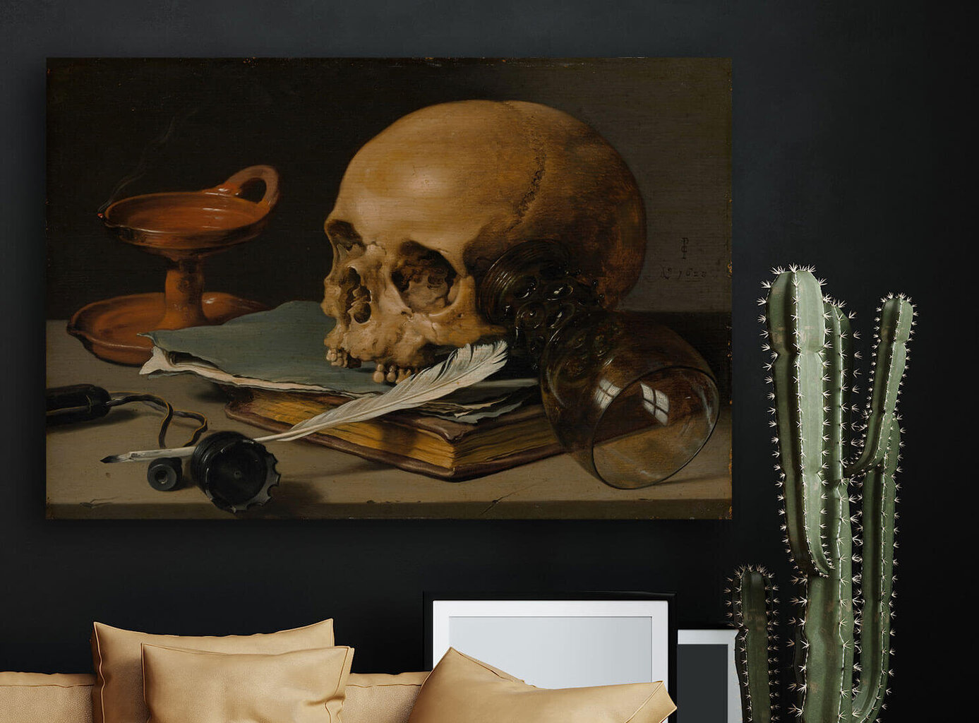 Reprodukcija Klusā daba ar galvaskausu un spalvu (Pīters Klāss), 30x40 cm cena un informācija | Gleznas | 220.lv