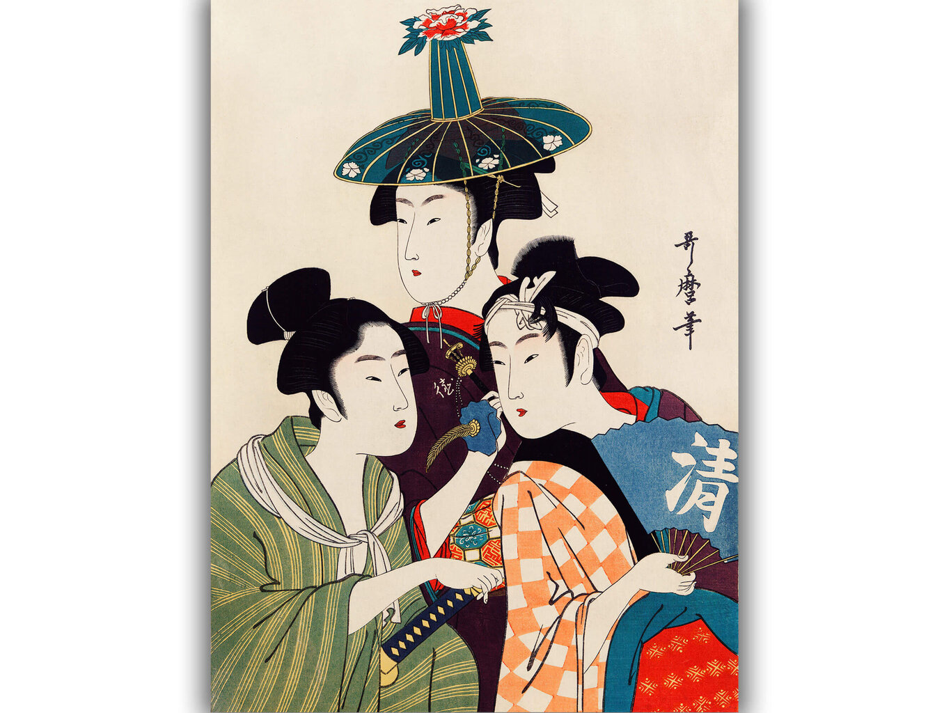 Reprodukcija Trīs jaunieši vai jaunietes (Utamaro Kitagava), 40x60 cm cena un informācija | Gleznas | 220.lv