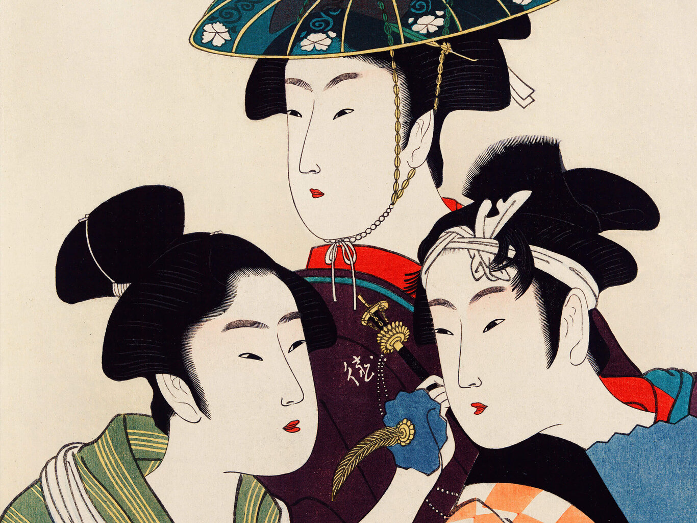 Reprodukcija Trīs jaunieši vai jaunietes (Utamaro Kitagava), 40x60 cm cena un informācija | Gleznas | 220.lv