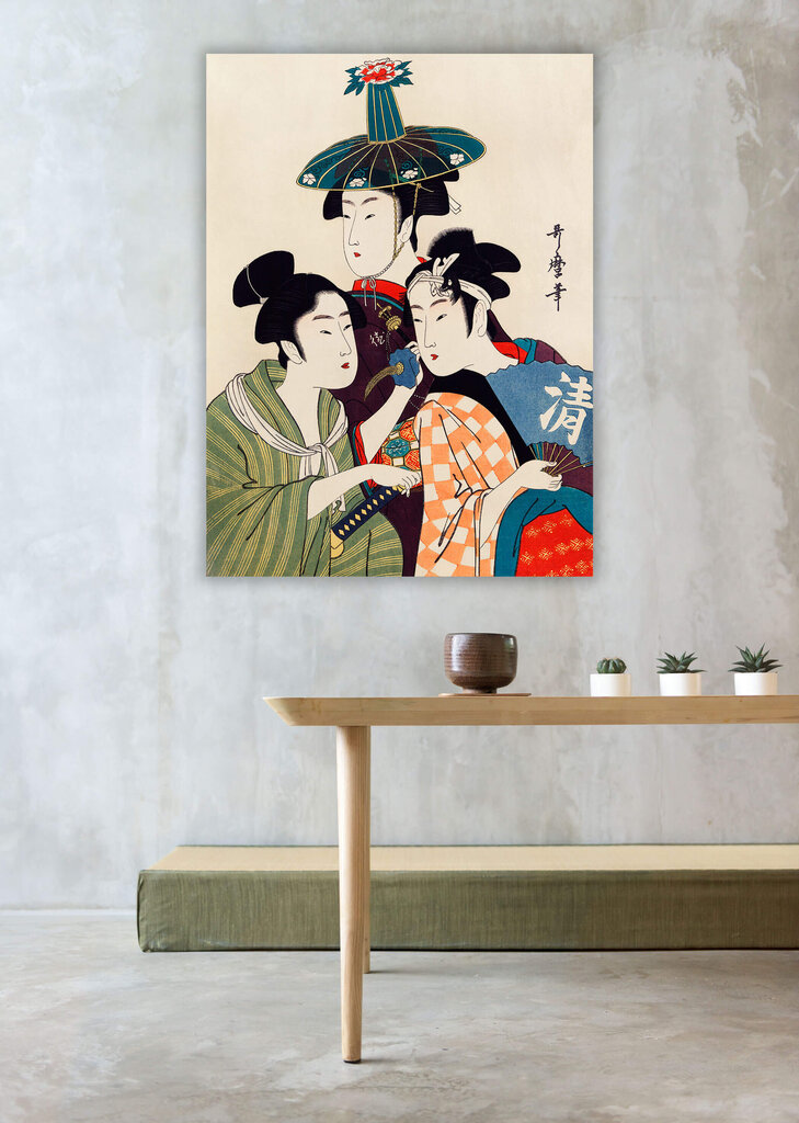 Reprodukcija Trīs jaunieši vai jaunietes (Utamaro Kitagava), 60x80 cm cena un informācija | Gleznas | 220.lv