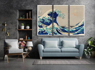 Glezna 3 daļas Lielais Kanagavas vilnis, Kacušika Hokusai, 120x80 cm, Wolf Kult cena un informācija | Gleznas | 220.lv