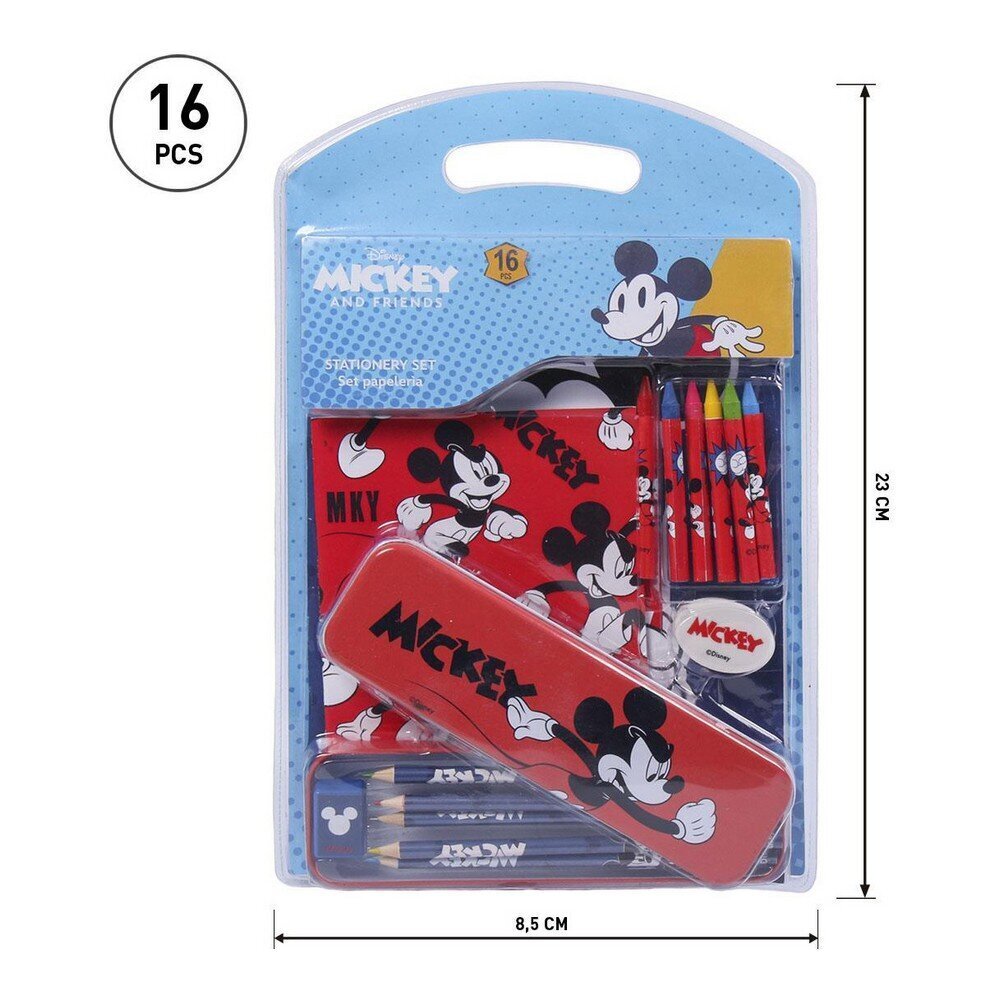 Kancelejas piederumu komplekts Mickey Mouse 16 daļas cena un informācija | Kancelejas preces | 220.lv