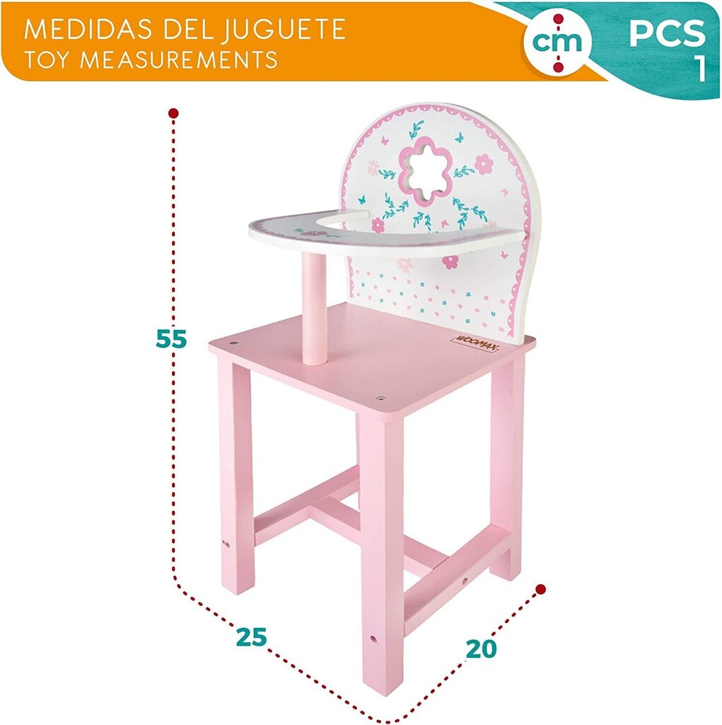 Barošanas krēsls lellei 55 x 25 x 20 cm cena un informācija | Rotaļlietas meitenēm | 220.lv