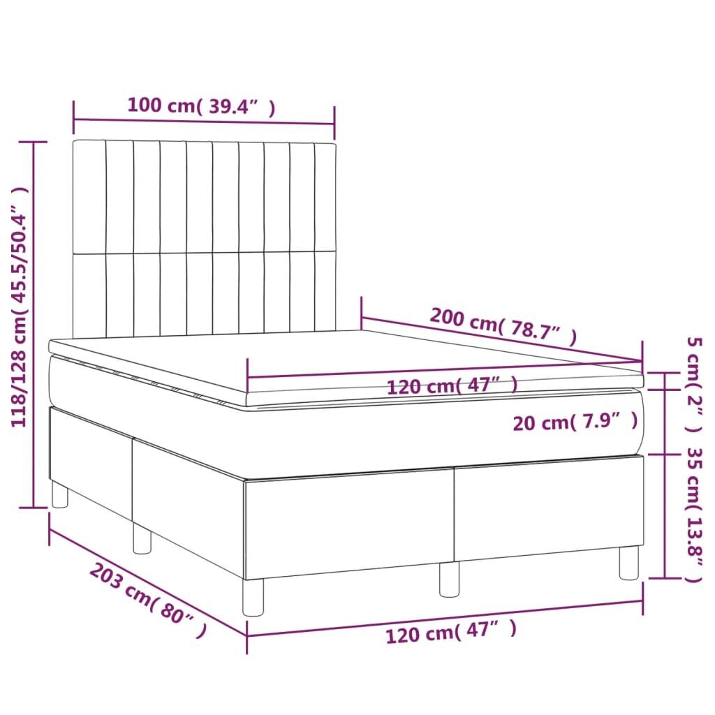 vidaXL atsperu gultas rāmis ar matraci, zils, 120x200 cm, audums cena un informācija | Gultas | 220.lv