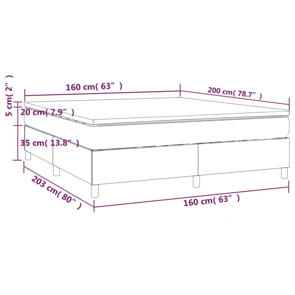 vidaXL atsperu gulta ar matraci, tumši pelēks samts, 160x200 cm cena un informācija | Gultas | 220.lv