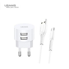 Универсальная сетевая зарядка Usams US-T20 Set 2-в-1 + кабель USB на Micro, 1 м цена и информация | Зарядные устройства для телефонов | 220.lv