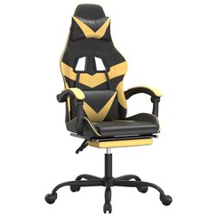 Grozāmais spēļu krēsls ar kāju balstu, melns un zelts, mākslīgā āda cena un informācija | Biroja krēsli | 220.lv
