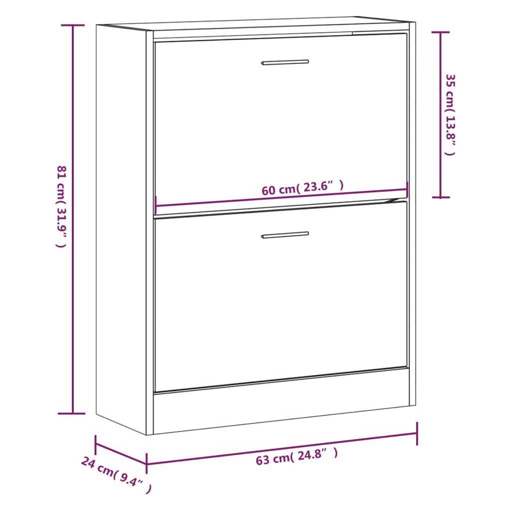 Apavu skapis, melns, 63x24x81cm, apstrādāts koks cena un informācija | Apavu skapji, apavu plaukti, priekšnama soliņi | 220.lv