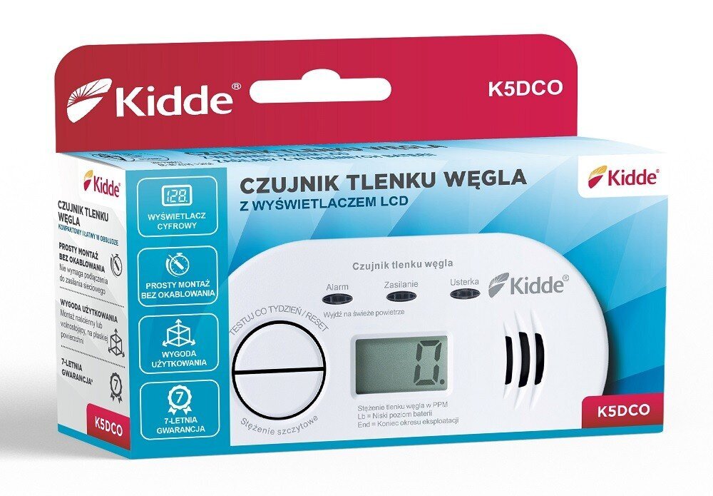 KIDDE Oglekļa monoksīda sensors KIDDE K5DCO цена и информация | Gāzes, dūmu detektori | 220.lv