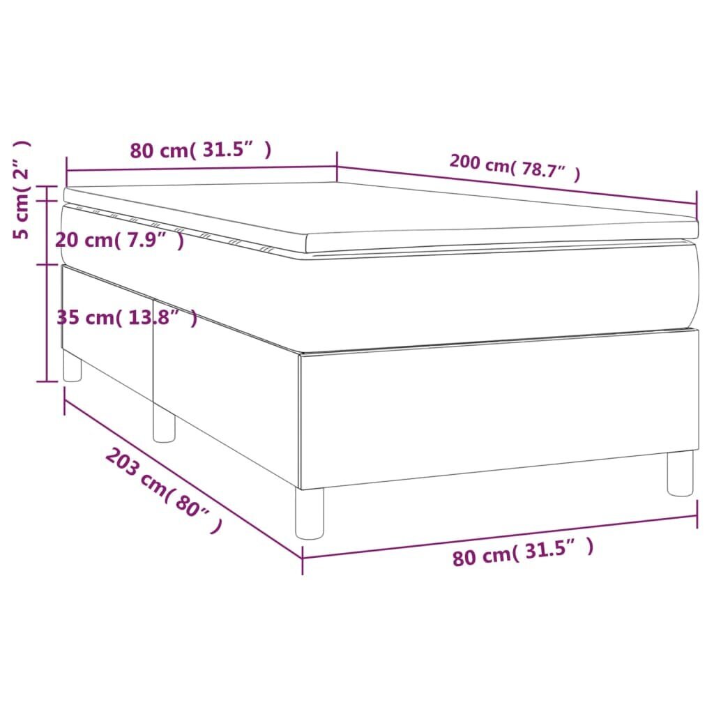 vidaXL atsperu gulta ar matraci, tumši pelēks samts, 80x200 cm cena un informācija | Gultas | 220.lv