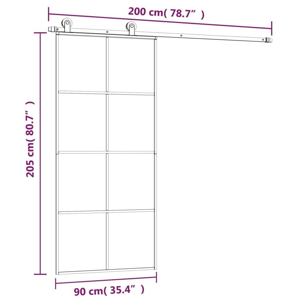 vidaXL bīdāmās durvis ar stiprinājumiem, stikls, alumīnijs, 90x205 cm цена и информация | Iekšdurvis | 220.lv