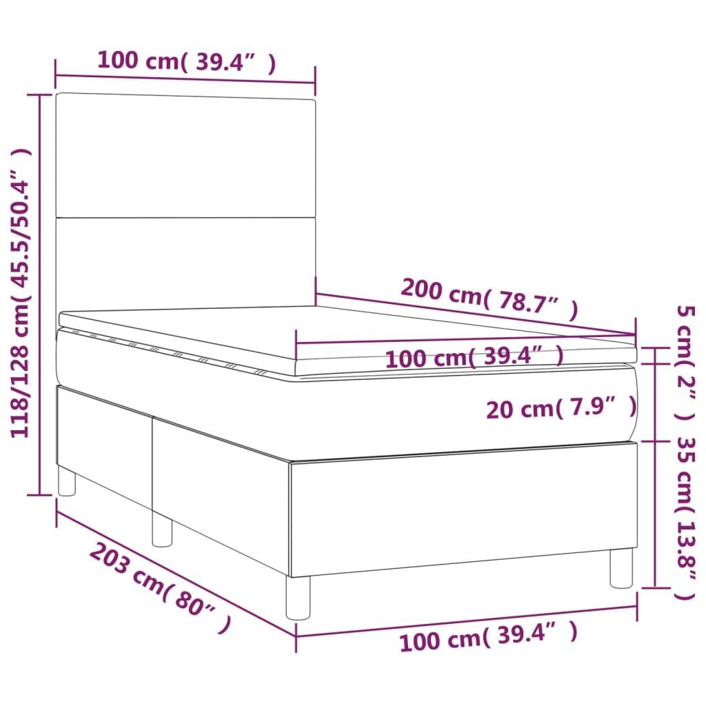 vidaXL atsperu gulta ar matraci, melns samts, 100x200 cm cena un informācija | Gultas | 220.lv