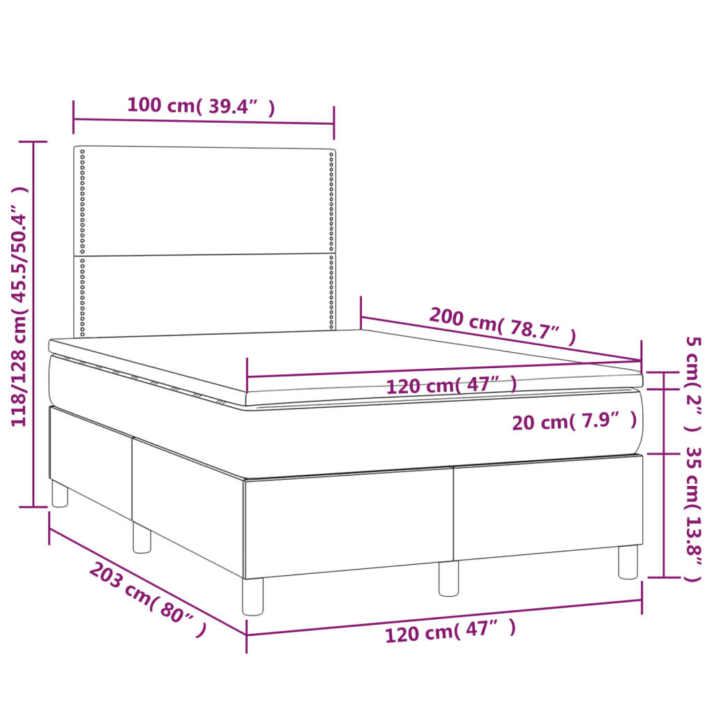 vidaXL atsperu gulta ar matraci, rozā samts, 120x200 cm cena un informācija | Gultas | 220.lv