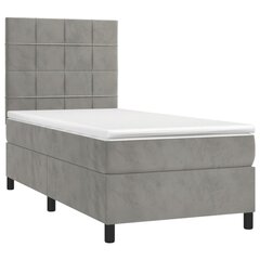 vidaXL atsperu gulta ar matraci, gaiši pelēks samts, 90x190 cm cena un informācija | Gultas | 220.lv