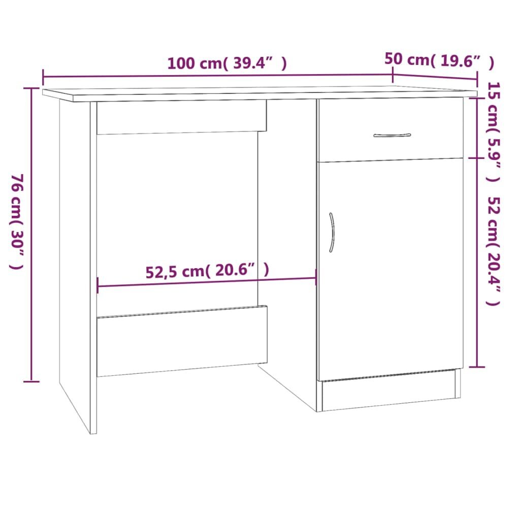 Rakstāmgalds, pelēks ozols, 100x50x76cm, apstrādāts koks cena un informācija | Datorgaldi, rakstāmgaldi, biroja galdi | 220.lv