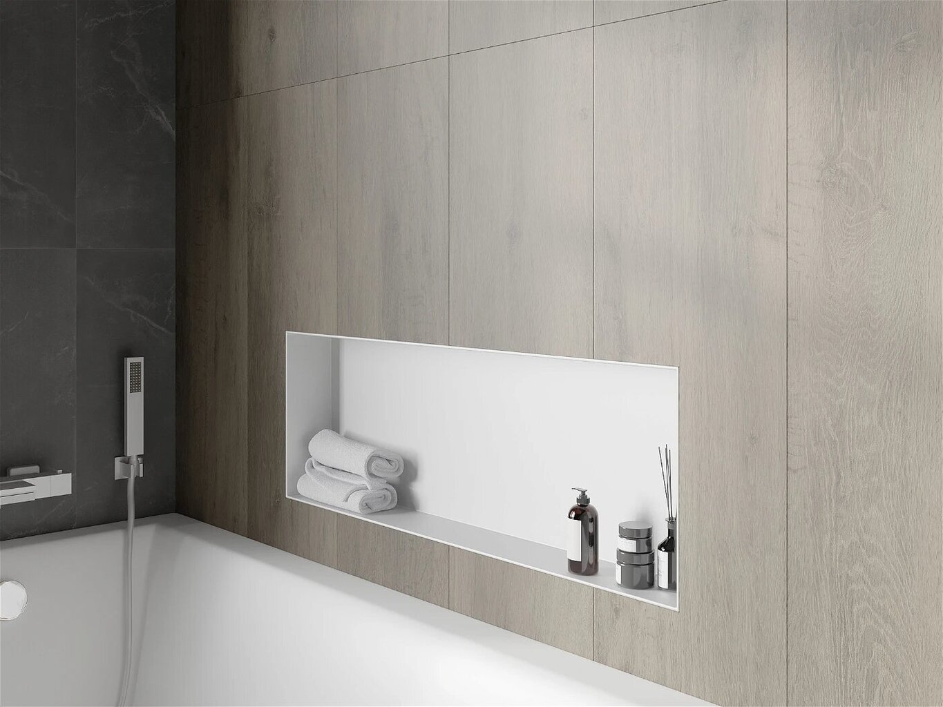 Mexen X-Wall-NR iebūvējams sienas plaukts, 90x30 cm, White cena un informācija | Vannas istabas aksesuāri | 220.lv