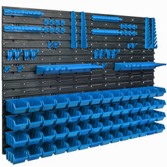 Uzglabāšanas sistēmas sienas plaukts 115x78cm, instrumentu turētāji, 56 gab. darbnīcas sienas plaukti cena un informācija | Instrumentu kastes | 220.lv