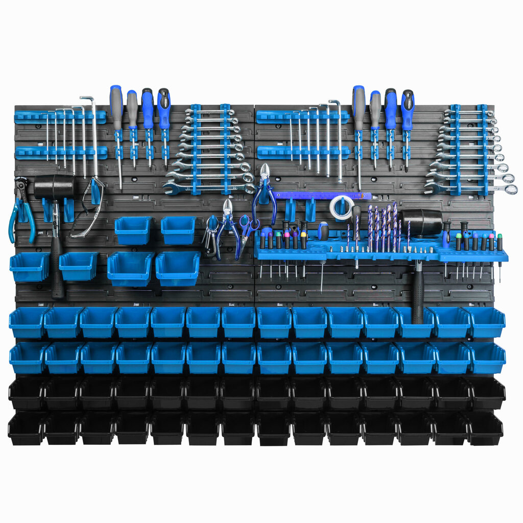 Uzglabāšanas sistēmas sienas plaukts 115x78cm, instrumentu turētāji, 62gab. Kraušanas kastes darbnīcas sienas plaukts цена и информация | Instrumentu kastes | 220.lv