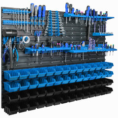 Настенная полка 115 х 78 см, держатели инструментов, синий, 56 шт цена и информация | Ящики для инструментов, держатели | 220.lv