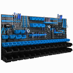 Uzglabāšanas sistēmas sienas plaukts 173x78cm, 63 gab. kravas kastes cena un informācija | Instrumentu kastes | 220.lv
