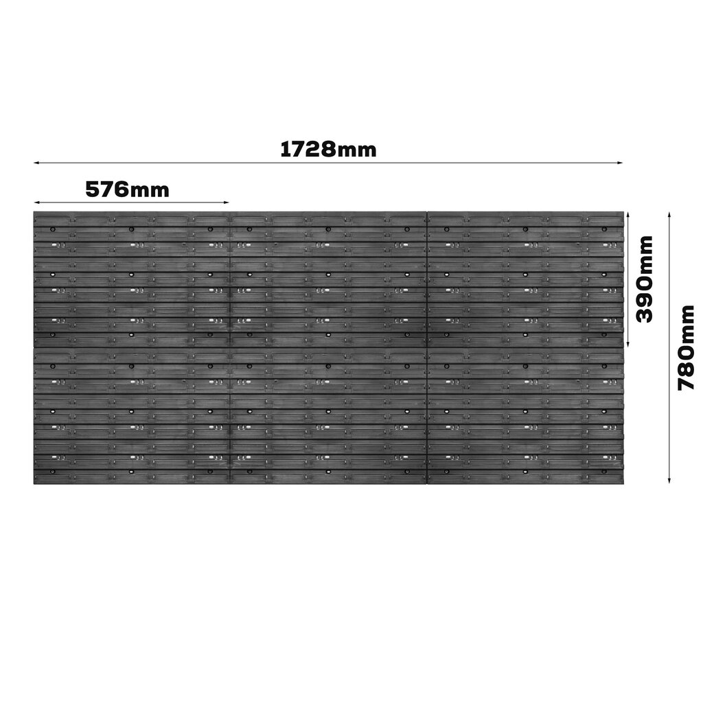 Uzglabāšanas sistēmas sienas plaukts 173x78cm, 63 gab. kravas kastes cena un informācija | Instrumentu kastes | 220.lv