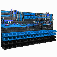 Настенная полка 173 x 78 см, держатели инструментов, синий, 75 шт цена и информация | Ящики для инструментов | 220.lv