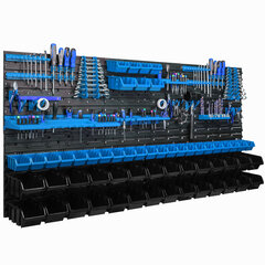 Uzglabāšanas sistēmas sienas plaukts 173x78cm, instrumentu turētāji, 57 gab. darbnīcas sienas plaukts cena un informācija | Instrumentu kastes | 220.lv