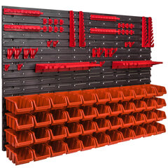 Uzglabāšanas sistēmas sienas plaukts 1152 x 780 mm ar sakraušanas kastēm 44 kastes oranžas cena un informācija | Instrumentu kastes | 220.lv